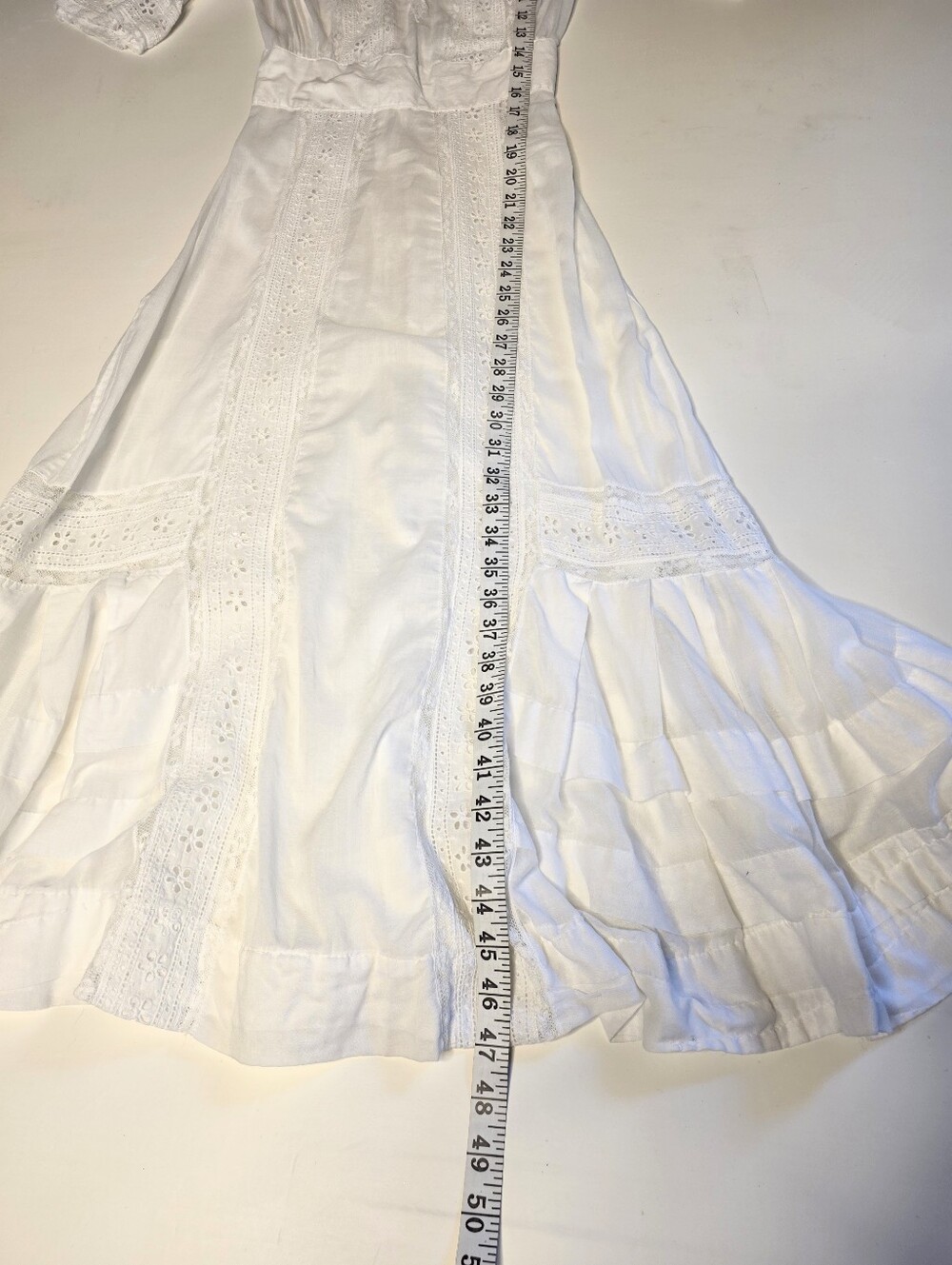 White Eyelet Lace Edwardian Victorian-Inspired Midi Dress - Picture 9 of 11